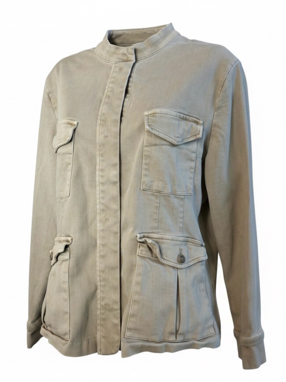 NIC+ZOE Utility Jacket XL Beige Snap Front Military Safari Stretch Jacket